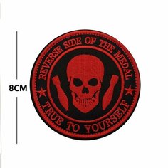 Нашивка шеврон (патч) с липучкой №76, 8 см, Красный череп, верен себе, true to yourself Mpsaler