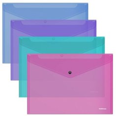 ErichKrause Папка-конверт на кнопке А4, 140 мкм, ErichKrause Fizzy Vivid, полупрозрачный, тиснение, микс