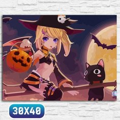 Картина по номерам на холсте осень хэллоуин (тыква, аниме, ведьма, девочка, тян) - 12547 40х30 Бруталити
