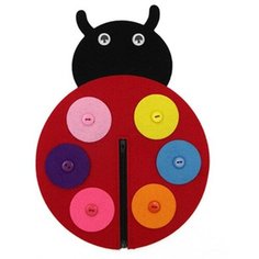 Фигурка из фетра с пуговицами и/или молнией для моторики и внимания, божья коровка ФАСТФЭРИ