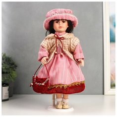--- Кукла коллекционная керамика "Ксюшенька в платье в клетку цвета пыльной розы" 40 см