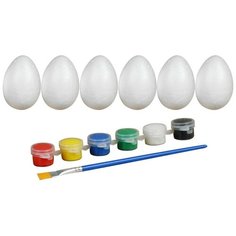 Набор яиц под раскраску 6 шт, размер 1 шт: 4 ? 6 см, краски 6 шт. по 3 мл, кисть Romanoff