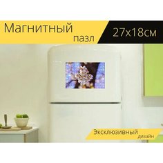 Магнитный пазл "Сакура, просмотр цветущей сакуры, апреля" на холодильник 27 x 18 см. Lots Prints