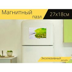 Магнитный пазл "Кисть, открытый, цветок" на холодильник 27 x 18 см. Lots Prints