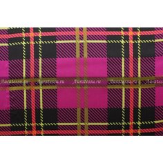 Ткань Шелк-атлас Sonia Rykiel, чёрная с фуксией клетка, ш136см, 0,5 м