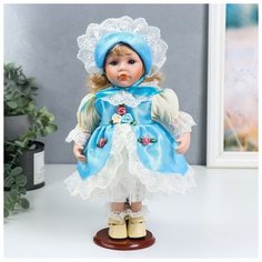 Кукла коллекционная керамика "Алиса в голубом платьице и чепчике" 30 см Noname