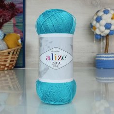 Пряжа ALIZE DIVA FINE ALIZE, зеленая бирюза - 376, 100% микрофибра акрил, 5 мотков, 100 г, 600 м.
