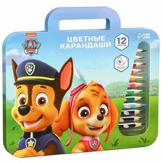 Карандаши цветные 12 цветов в пенале "Щенячий патруль", Paw Patrol