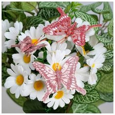 Бабочки для декора и флористики, на прищепке, пластиковые, розовые, микс, 5 см и 8 см, 10 штук Noname