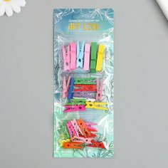 Арт Узор Декор для творчества дерево "Прищепки яркие" набор: 2,5 см-12шт 3 см-10шт 3,5 см-6шт 8х20 см 99131