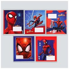 Тетрадь 12 листов, линейка, "Супергерой", 5 видов микс, Человек-паук Marvel