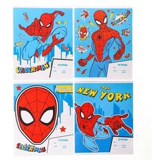 Тетрадь 12 листов, линейка, 4 вида микс, Человек-паук Marvel