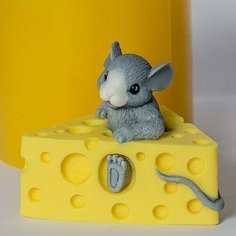 Силиконовая форма для мыла Мышонок в сыре 3D, для гипса, свечей 1шт, 6*5,5*6 см Нет бренда