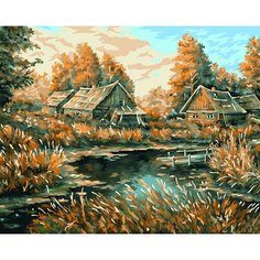 Картина по номерам на холсте ТРИ совы "Деревня", 40*50см, с акриловыми красками и кистями, 335141