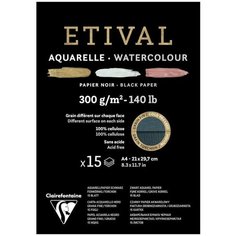 Альбом для акварели 15л, А4, на склейке Clairefontaine "Etival", 300г/м2, торшон, холод. пресс, черн.