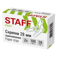 Скрепки STAFF, 28 мм, оцинкованные, 100 шт, в картонной коробке, 270451