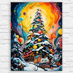 Картина по номерам на холсте новый год 2024 (Happy new year, Рождество, праздник) - 12652 В 30x40 Бруталити