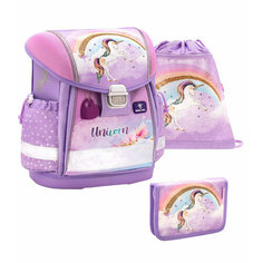 Ранец школьный BELMIL CLASSY 403-13/87 RAINBOW UNICORN 2 SET, с наполнением, набор 3 предмета