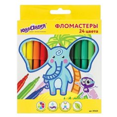 Фломастеры юнландия 24 цвета, "экзотика", вентилируемый колпачок, картон, 151423 - 6 шт.