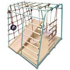 Детский спортивный комплекс Вертикаль "Весёлый Малыш MAXI" (деревянные перекладины), горка с мягкими бортиками, изумрудный