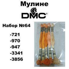 Нитки мулине DMC Embroidery для вышивания / Набор №64 / цвета 721, 970, 947, 3341, 3856