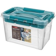 Пластишка Ящик универсальный GRAND BOX, цвет голубой, с замками и вставкой-органайзером, 6,65 л . Бытпласт