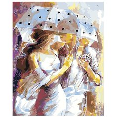 Картина по номерам, "Живопись по номерам", 80 x 100, ARTH-AH163, влюблённая пара, зонт, дождь, романтика, городской пейзаж