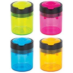 Точилка BRAUBERG "Office Round", 2 отверстия, с контейнером, пластиковая, корпус ассорти, 228446