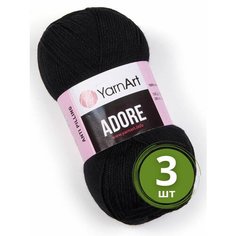 Пряжа YarnArt Adore (Адоре) - 3 мотка 354 черный, 100% акрил антипиллинг, 100 г 280 м