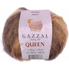 Пряжа Gazzal Queen бежево-коричневый меланж (2763), 15%шерсть/35%полиэстер/15%металлик/35%акрил, 100м, 50г, 1шт