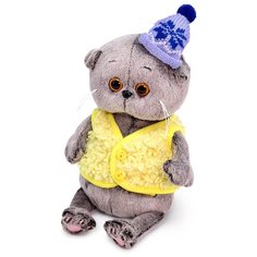 Мягкая игрушка Basik&Co Басик baby в меховом жилете, 20 см, серый/желтый Budi Basa
