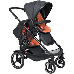 Прогулочная коляска для двойни PHIL&TEDS Voyager 2019 ( с доп. сиденьем), Rust Orange, цвет шасси: черный