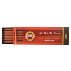 Сангина Koh-I-Noor "Gioconda", коричневая красная, стержень, 5,6мм, 6шт, пластик короб