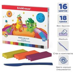 Пластилин 16 цветов, Cosmic Monsters, премиум, со стеком, 288 г Erich Krause