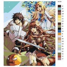 Картина по номерам W-301 "Аниме - восxождение героя щита. Наофуми Иватани, Рафталия и Фило" 80x100 Brushes Paints