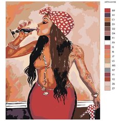Картина по номерам, "Живопись по номерам", 100 x 125, ARTH-AH159, женщина, алкогольный напиток, африканка, туфли, вино, обнажённая грудь, бусы