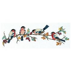 Набор для вышивания крестом Eva Rosenstand "Снегири на ветке", 20 x 50 см