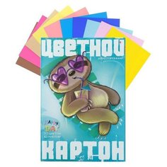 Альт Картон цветной двухсторонний А4, 10 листов, 20 цветов "Мультики", 200г/м2, мелованный, 4 вида микс