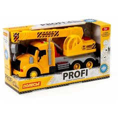 Машинка инерционная PROFI "Кран желтый" со светом и звуком Полесье П-86600