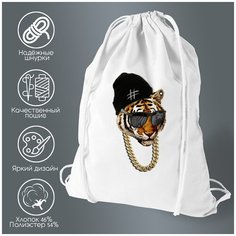 Сумка для обуви CoolPodarok Тигр с цепью и в шапке