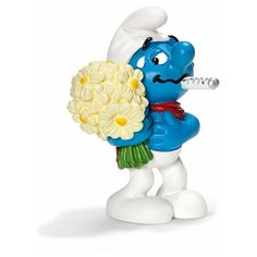 Смурф Хилый с букетом ромашек 5,6 см из мультфильма Смурфики — фигурка игрушка 20752 Schleich