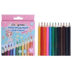 Calligrata Карандаши цветные 12 цветов Calligrata "Принцесса", мини в картонной коробке, корпус треугольный, деревянный