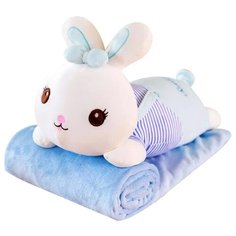 Мягкая игрушка-подушка сплюшка Зайка (кролик) с пледом ( детским одеялом) внутри. 3 в 1, 55 см Подарок на новый год на день рождения ok Toys