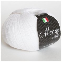 Пряжа Merino Silk 50 Цвет. 01, белый, 2 мот, Экстра мериносовая шерсть - 75%, шелк - 25% Seam