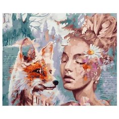 Алмазная мозаика без подрамника 40x50 см Девушка и лисица Noname