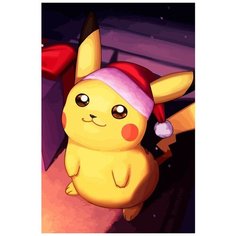 Картина по номерам на холсте Новый Год (Рождество, Дед Мороз, Пикачу, Аниме) - 7494 В 60x40