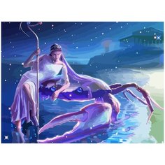 Картина по номерам на холсте знаки зодиака рак девушка море пейзаж - 1534