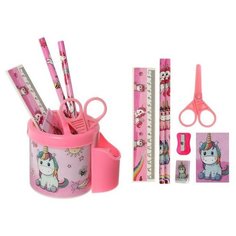 Набор настольный детский "Единорог" (подставка+2 карандаша+линейка+точилка+ластик+блокнот 8 листов+ножницы) Calligrata