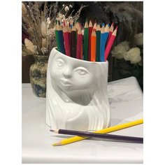 Канцелярия 14 см, Стакан подставка для пишущих принадлежностей, "Девочка керамическая" для ручек и карандашей