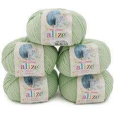 Пряжа Alize Baby Wool (Беби Вул) 188 зеленая мята 40% шерсть, 20% бамбук, 40% акрил 50г 175м 5шт